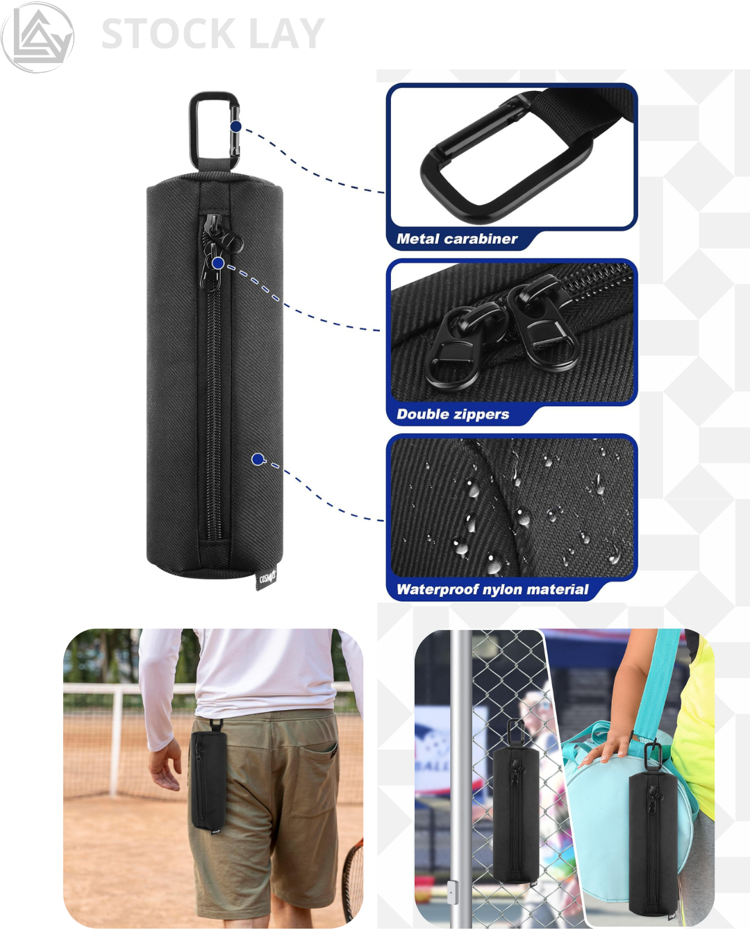 Cosmos Pickleball Ball Holder Storage Bag with Hook – Holds 3 Balls