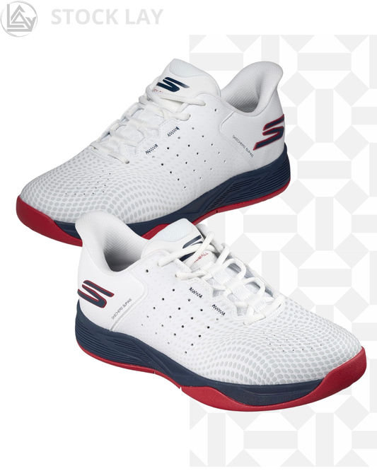 Skechers Men's Viper Court Reload Hands Free Slip-ins Pickleball Shoes – White/Navy/Red