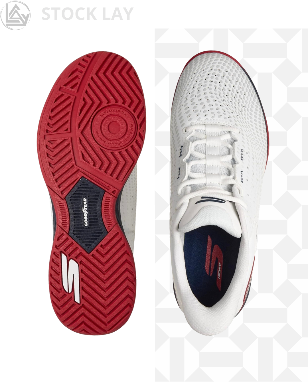 Skechers Men's Viper Court Reload Hands Free Slip-ins Pickleball Shoes – White/Navy/Red