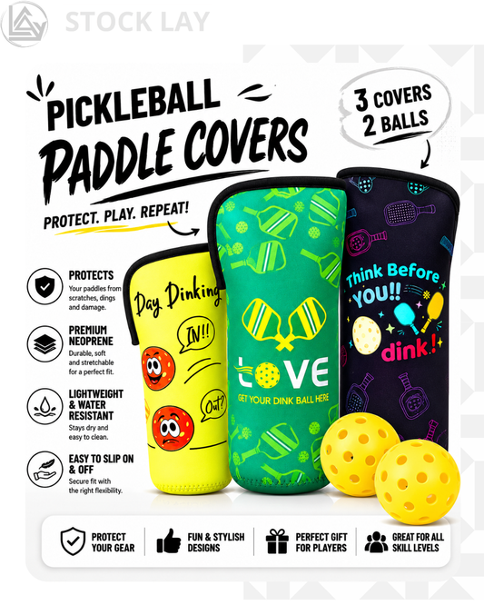 Sunnymove Pickleball Ball Holder Sleeves Set – 3 Neoprene Bottle Covers with Fence Hook
