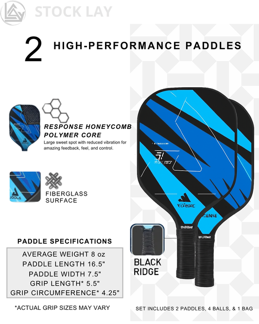 JOOLA Pickleball Paddle Set of 2 – Lightweight Fiberglass Rackets with Balls & Carry Bag