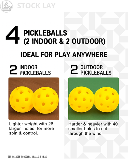 JOOLA Pickleball Paddle Set of 2 – Lightweight Fiberglass Rackets with Balls & Carry Bag
