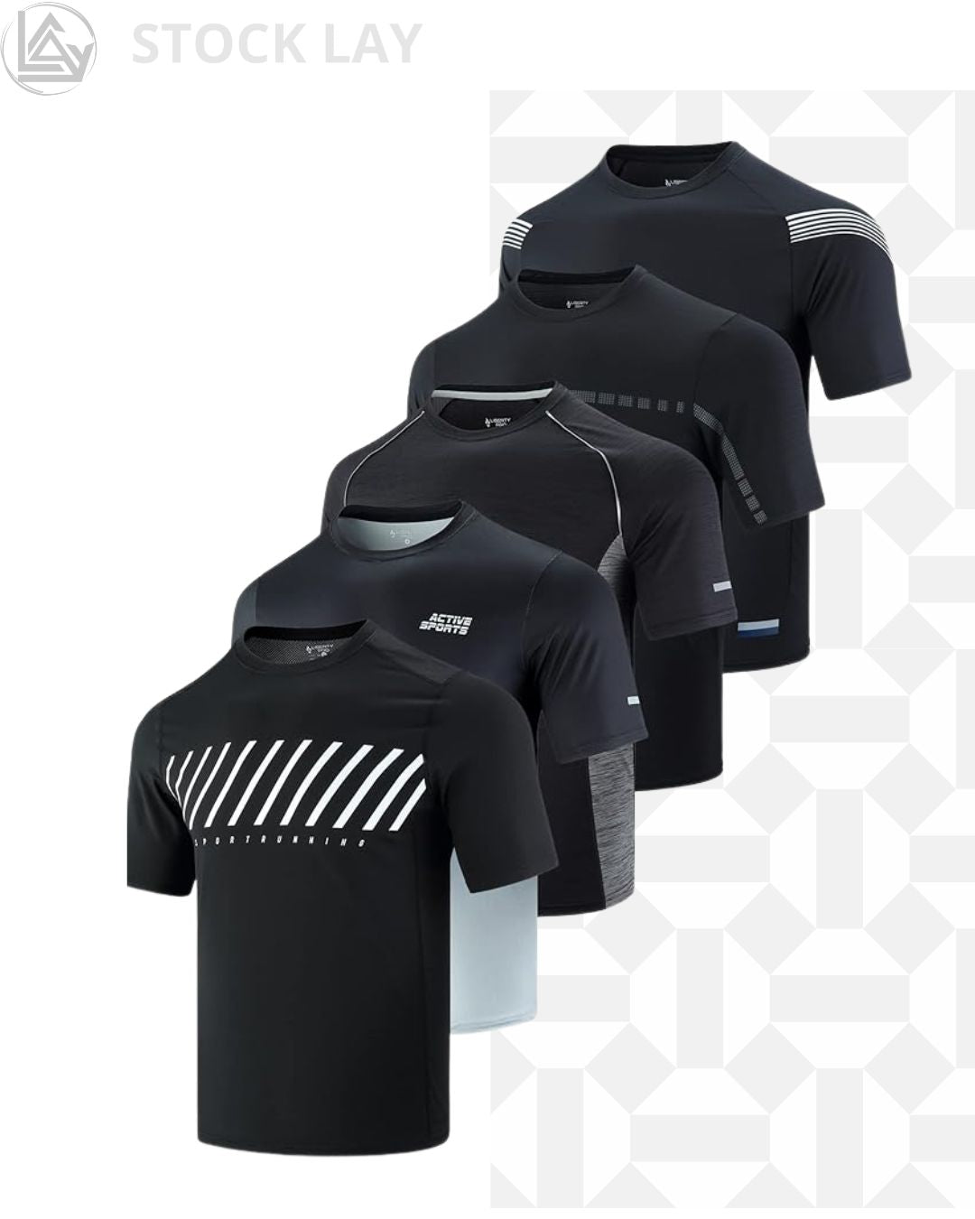 5 Pack Men's Active Quick Dry Crew Neck T-Shirts – Athletic Performance Gym Workout Short Sleeve Tees