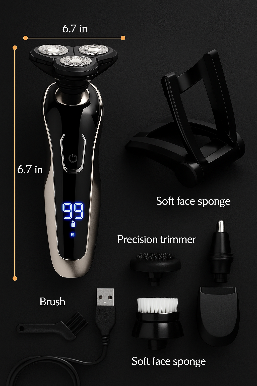 5-in-1 Grooming Shaver – Rotary Blade, Trimmer & Exfoliator in One