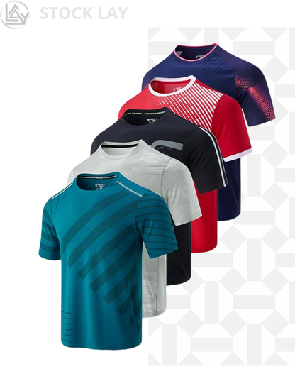 5 Pack Men's Active Quick Dry Crew Neck T-Shirts – Color Variety Athletic Running Gym Workout Tees