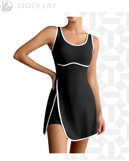 Women's Workout Tennis Dress with Built-in Bra & Shorts Pockets – Sleeveless Athletic Golf Active Dress