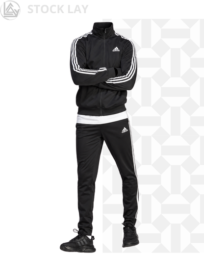 adidas Men's Basic 3-Stripes Tricot Track Suit – Black