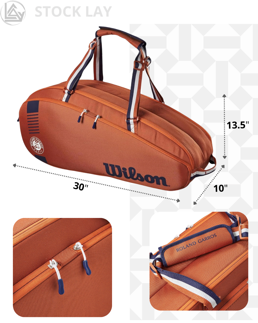 Wilson Roland Garros Team Tennis Racket Bag – Clay/Navy, Holds Up to 6 Rackets
