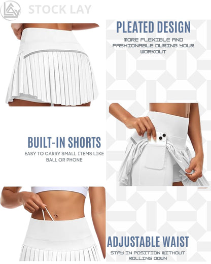 JoyGirl Women’s Pleated Tennis Skirt with Built-in Shorts High Waisted Athletic Skort with Pockets