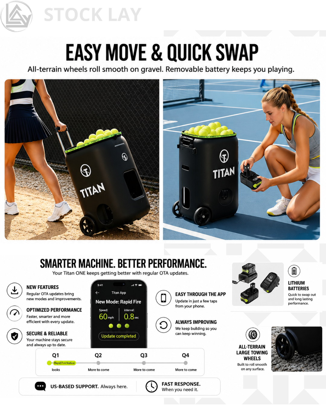 Titan ONE Pickleball Machine with Internal Oscillation, App Control & 85-240 Ball Capacity