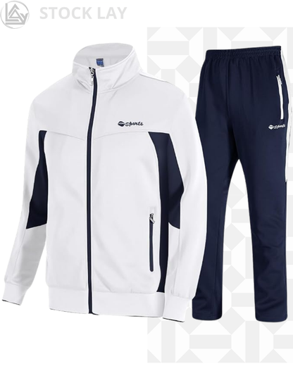 TBMPOY Men’s 2-Piece Athletic Tracksuit – White and Dark Blue