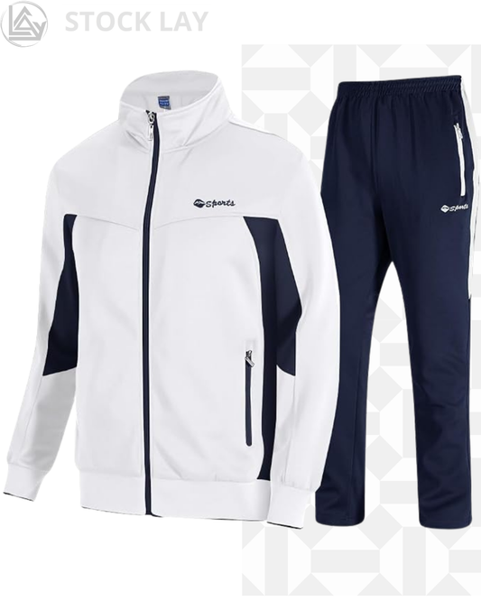 TBMPOY Men’s 2-Piece Athletic Tracksuit – White and Dark Blue