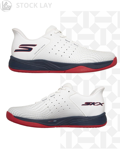 Skechers Men's Viper Court Reload Hands Free Slip-ins Pickleball Shoes – White/Navy/Red