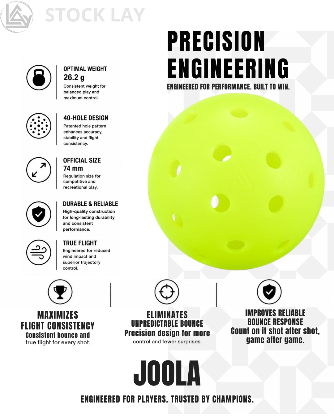 JOOLA HC-40 Outdoor Pickleball Balls with Storage Tube – 3 Pack
