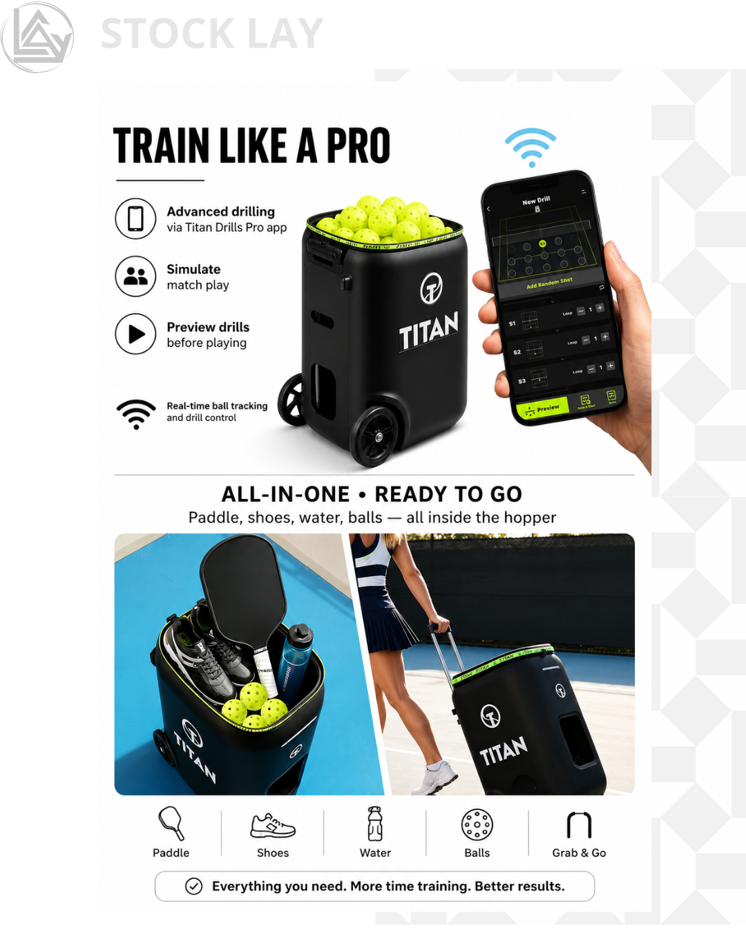 Titan ONE Pickleball Machine with Internal Oscillation, App Control & 85-240 Ball Capacity