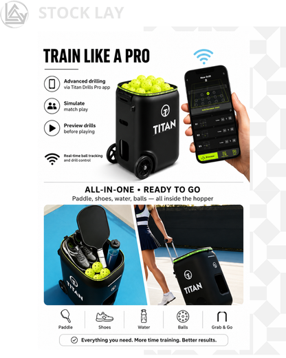 Titan ONE Pickleball Machine with Internal Oscillation, App Control & 85-240 Ball Capacity
