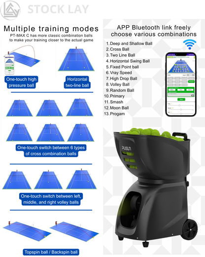 PT-MAX C Professional Tennis Ball Machine with App Control – 26 Training Modes
