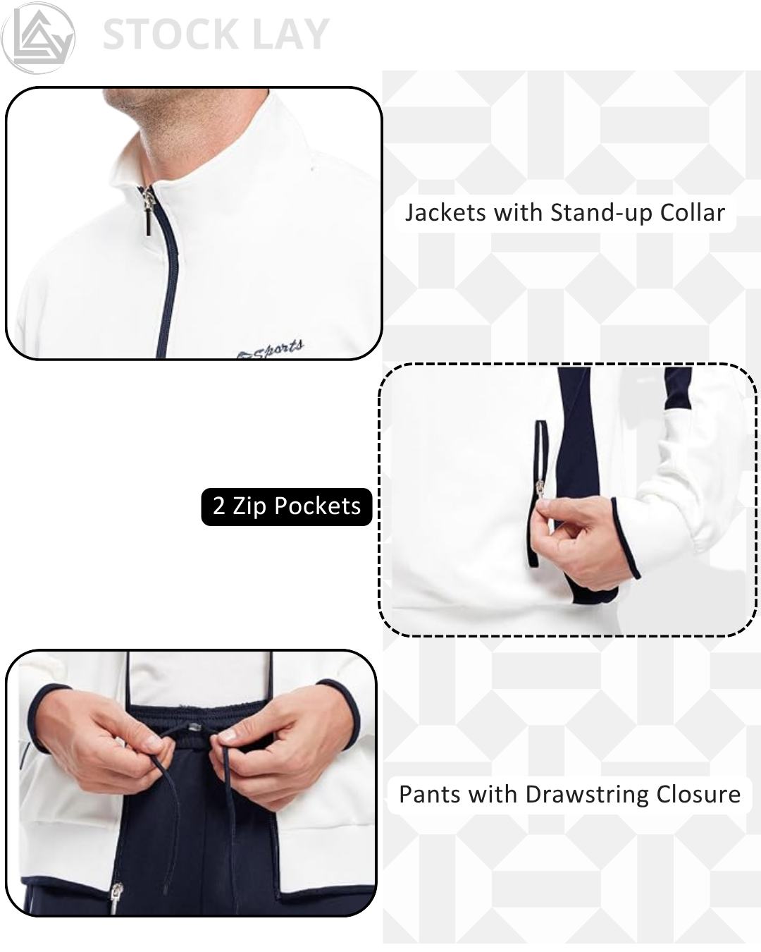 TBMPOY Men’s 2-Piece Athletic Tracksuit – White and Dark Blue