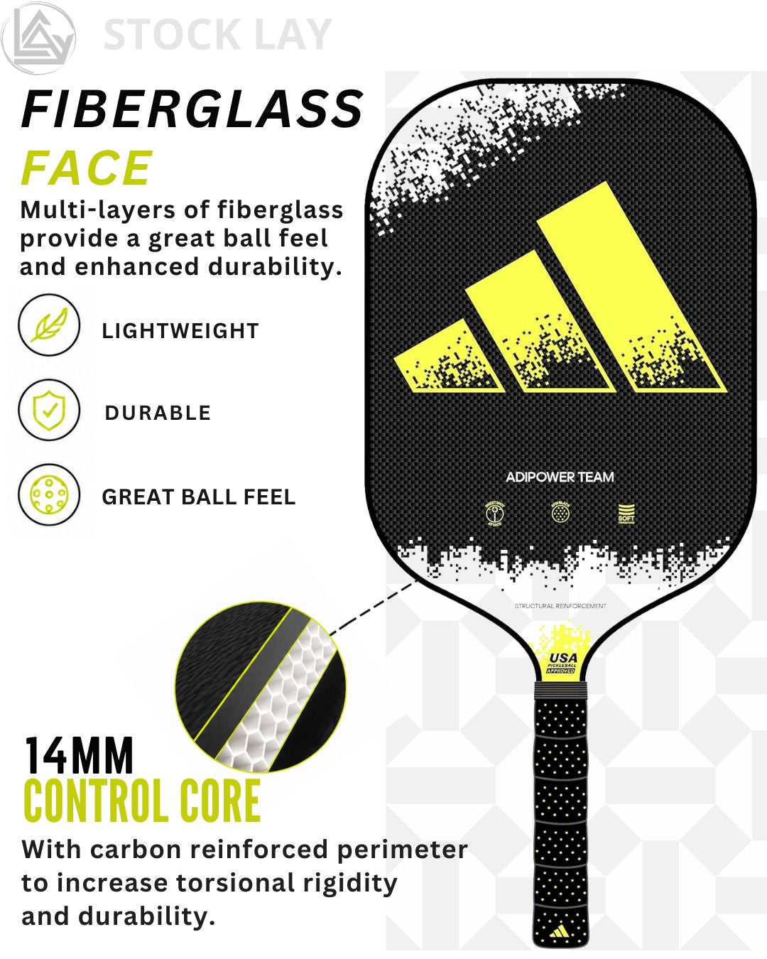 Adidas Adipower Team CTRL Lime Pickleball Paddle – Control & Power Performance Paddle