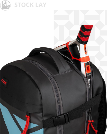NOX ML10 Team Padel Backpack with Padded Racket Sleeve – Black and Blue