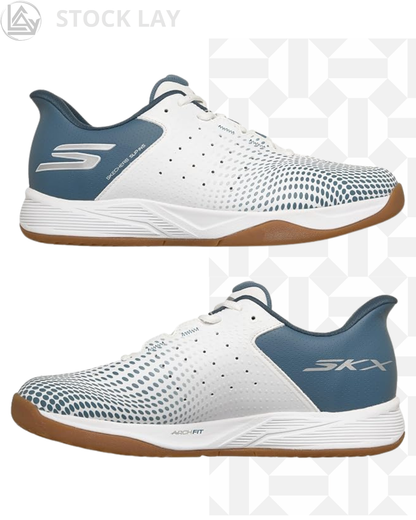 Skechers Men's Viper Court Reload Hands Free Slip-ins Pickleball Shoes – White/Blue