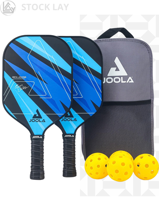 JOOLA Pickleball Paddle Set of 2 – Lightweight Fiberglass Rackets with Balls & Carry Bag
