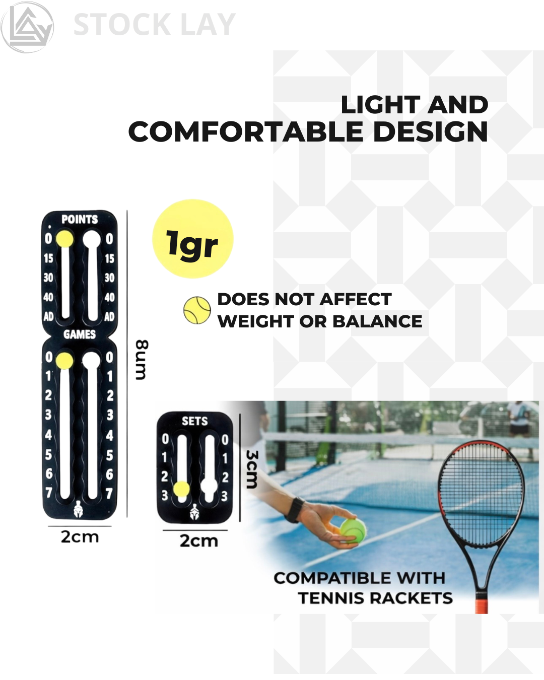 Portable Tennis & Padel Score Keeper for Rackets – Ultra-Light 3M Adhesive Score Tracker and Set Counter