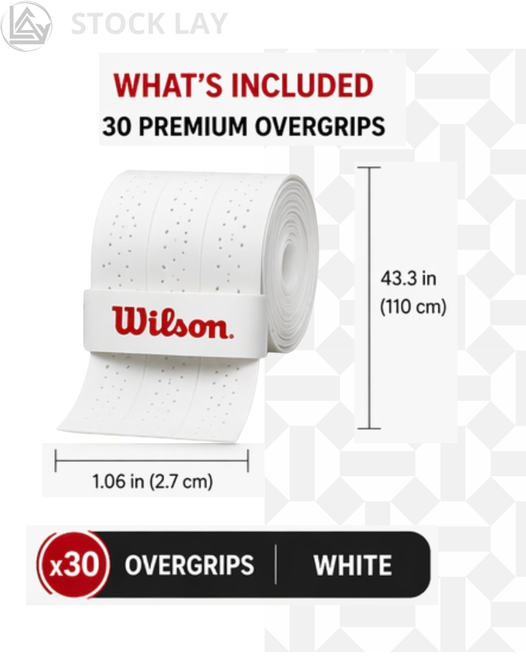 Wilson Pro Overgrip Comfort Tennis Grip Tape – 30 Pack, White