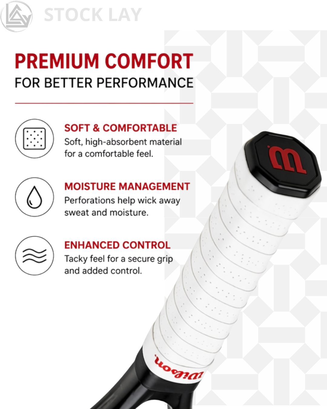 Wilson Pro Overgrip Comfort Tennis Grip Tape – 30 Pack, White