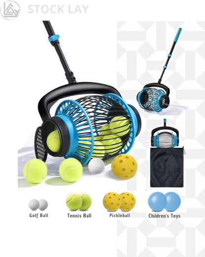 Portable Tennis Ball Hopper Roller – No-Bend Tennis Ball Collector with Telescopic Handle