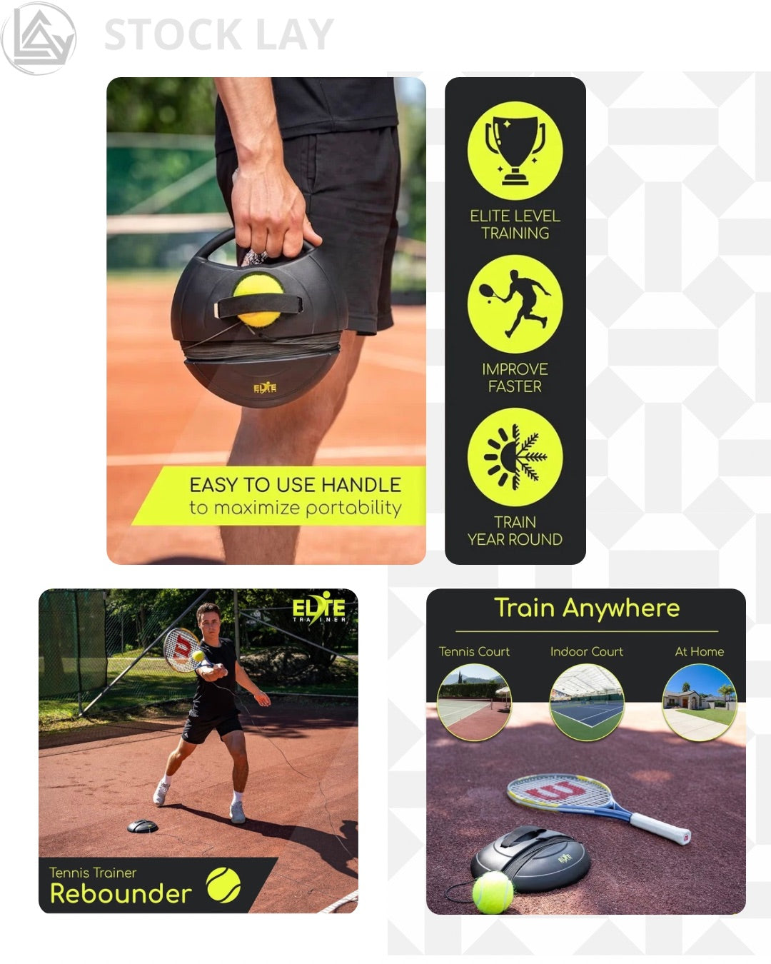 Elite Trainer Tennis Rebound Ball Set – Solo Practice Trainer with Rebounder Base