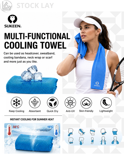 Sukeen Cooling Towels 4-Pack with Carabiner Clips – Instant Cooling Microfiber Towels for Sports, Yoga & Running