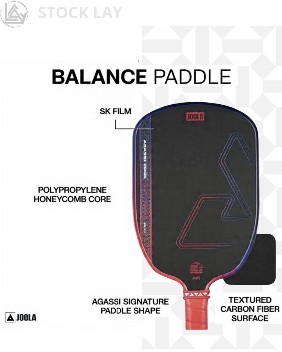 JOOLA Agassi Heat Vision 16mm Pickleball Paddle – Carbon Fiber Surface with Extended Sweet Spot