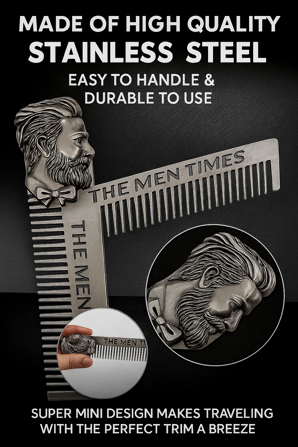 Stainless Steel Beard Comb – Pocket-Sized Precision & Control