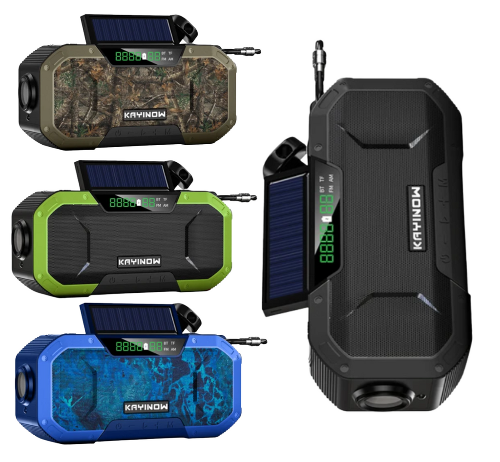 Solar Radio Hand Crank Emergency Flashlight – AM/FM NOAA, 5000mAh Power Bank, SOS Alarm & Bluetooth Speaker (4 Colors)