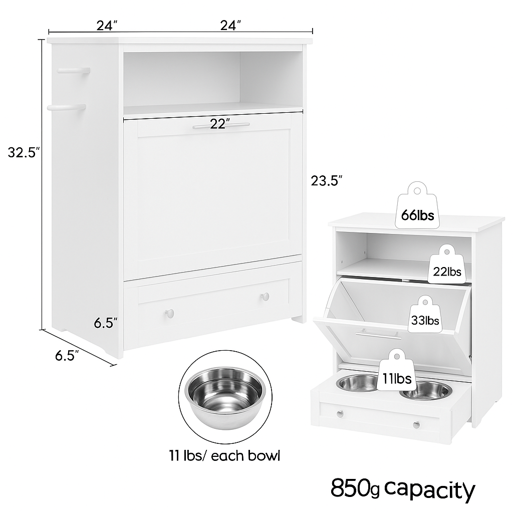 Automatic Pet Feeder Station with Stainless Steel Bowls