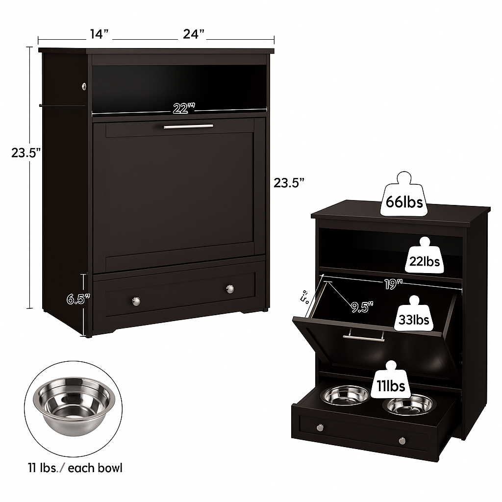 Automatic Pet Feeder Station with Stainless Steel Bowls